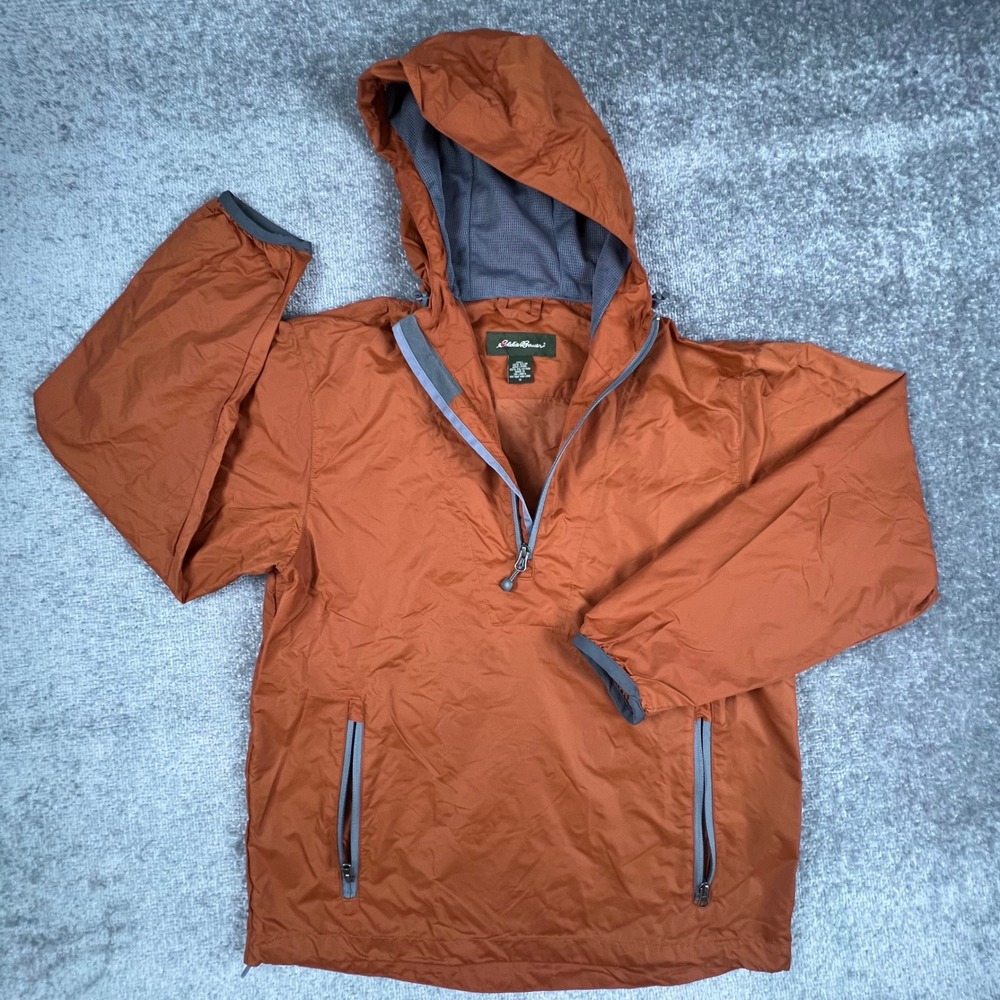 Eddie Bauer Mens Burnt Orange Half Zip Hooded Anorak Windbreaker Jacket Small